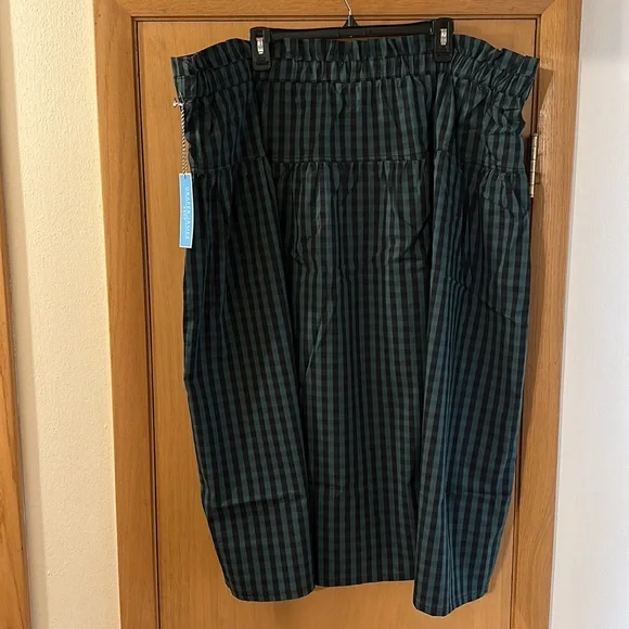 Draper James RSVP Paperbag Waist Plaid Tie Waist Skirt Black Green Plus Size 3X - Picture 10 of 14